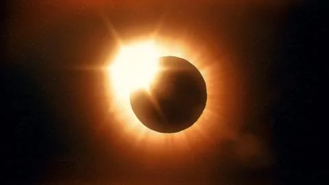 Full solar eclipse. The Moon mostly covers the visible Sun creating a diamond Stock Illustration