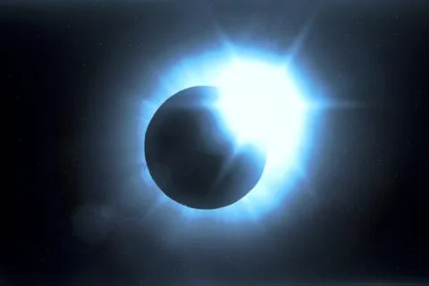 Full solar eclipse. The Moon mostly covers the visible Sun creating a diamond Ilustração Stock