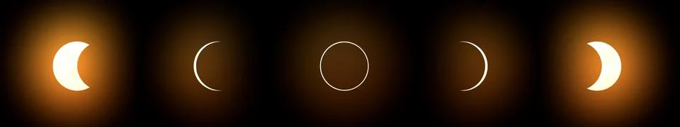 Full solar eclipse set in different phases 3d-rendering Stockillustratie