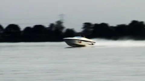  Full Speed wth a big speedboat on the IJsselmeer Stock Footage 85572024