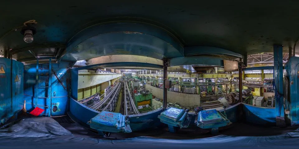 Full spherical equirectangular projection of the view from the cab of the crane Stock-Fotos