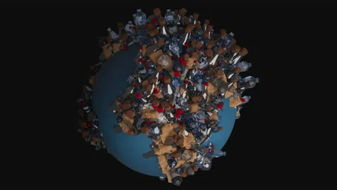 Full spin around sun of earth filled with plastic bottles and trash seamless Stock Footage 235933312