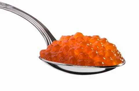Full spoon of red caviar Stock Photos
