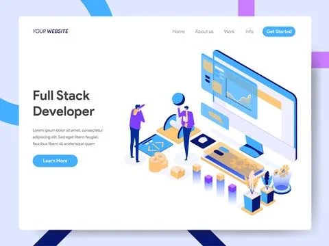 Full Stack Developer Isometric Illustration for website page Stock Illustration
