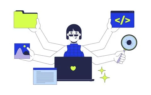 Full stack developer job 2D illustration concept Stock Illustration