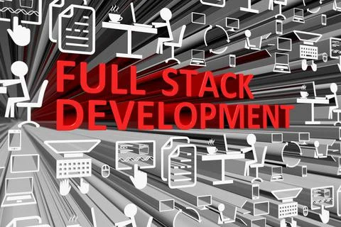 FULL STACK DEVELOPMENT concept blurred background 3d render illustration Stock Illustration