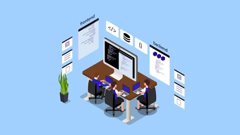 Full Stack Development Team Coding Frontend and Backend Web Architecture 3d.. Stock Footage 337945032