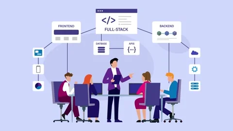Full-Stack Web Development Team Training and Presentation cartoon animation 库存影片 337943467