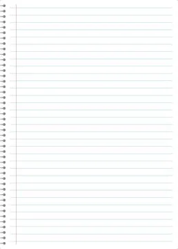 A full, standard notebook sheet with horizontal blue lines and a vertical r.. Stock Illustration