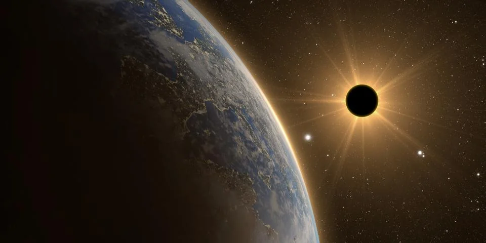 Full sun eclipse with Abstract scientific background Stock Illustration