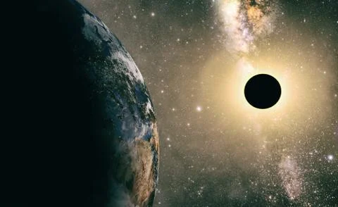 Full sun eclipse with Abstract scientific background Stock Illustration