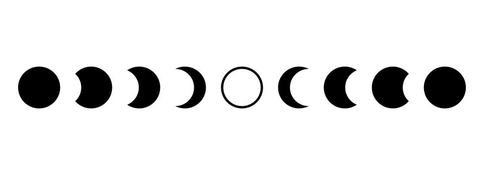Full sun eclipse concept. Set of moon phases or stages. Total sun eclipse and Ilustração Stock