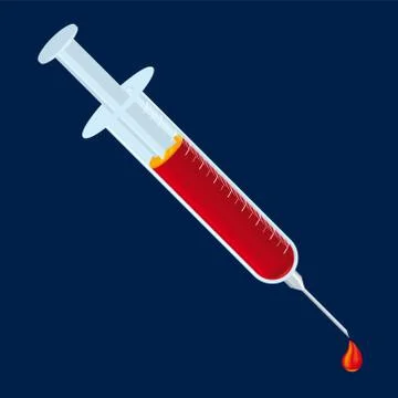 Full syringe icon with red liquid inside. Stock Illustration