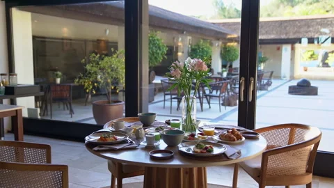 Full table of Breakfast with fruits and juices Stock-Footage 273175773