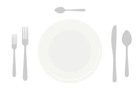 Full Table Setting Plate And Cutlery Vector Stock Illustration
