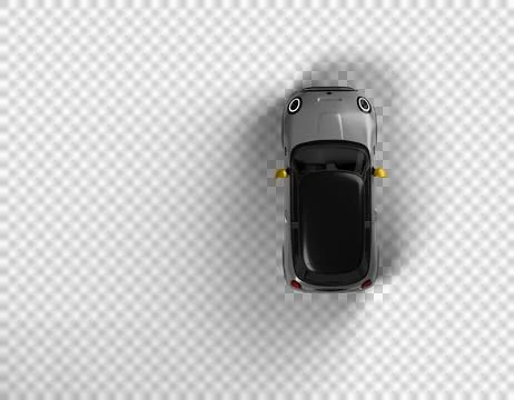 Full top-down render of gray Mini Cooper SE Electric 2025 on a transparent .. Stock Illustration