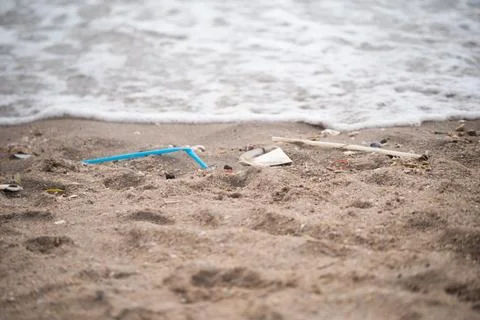Full of trash on the beach Stock Photos