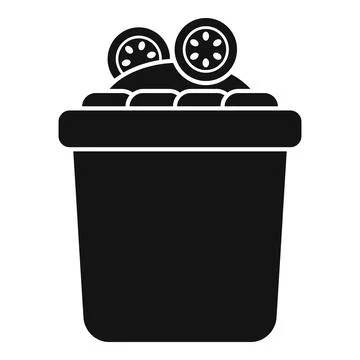 Full trash can with organic waste and lid icon glyph vector Stock Illustration