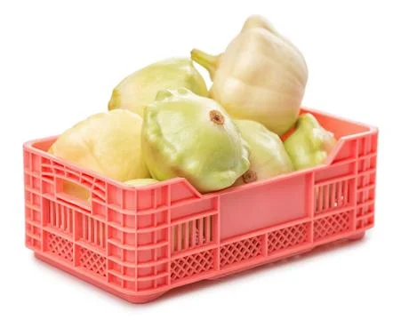 Full vegetable box with squash isolated on white background, concept of veget Foto stock