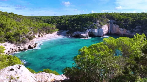 Full view of the beach of Cala Mitjana, Menorca Stock Footage 332164784