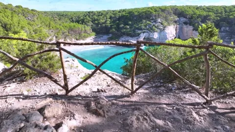 Full view of the beach of Cala Mitjana, Menorca Stock Footage 332165644
