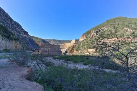 The full view of the dam wall without water Stock Photos