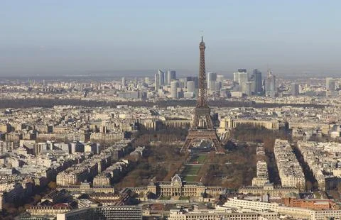 Full view of the Eiffel Tower in Paris with deep blue sky Stock Photos