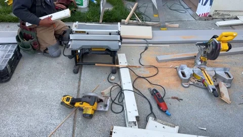 Full View of Outdoor Carpentry Workstation Stock Footage 313357818