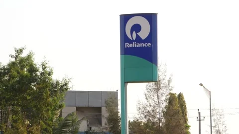 Full view of petrol pump tower with reliance written on the tower Stock Footage 151960310