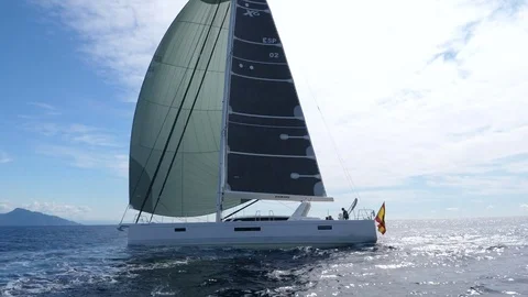 Full view of sail boat modern sail boat Stock Footage 82467005