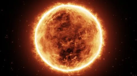 Full View Of The Sun In Starry Space With Turbulence Surface Fire Heat  Stock Illustration