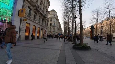 Full walk of Champs Elysees ending at the Arc du Triumph Stock Footage 126644531