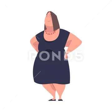 Full Woman Character with Plump Body Standing and Smiling Vector ...