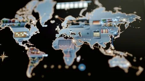 Full world map with distributed kitchen modules Stock Illustration
