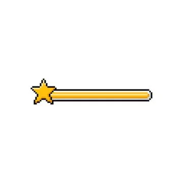 Full yellow line progress bar game menu with star pixel art, vector retro 8 bit Stock Illustration