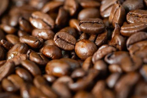 Fullframe of dark roasted coffee beans from close up Stock Photos