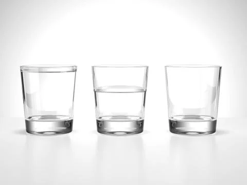 Full,half  and empty water glasses 库存插图