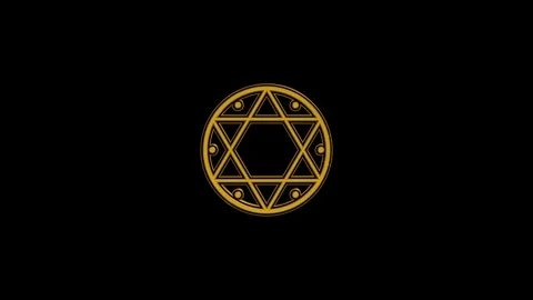 FullHD with Alpha 60 FPS seamless loop with Gold and Black thin Seal of Solomon 動画素材 107048776