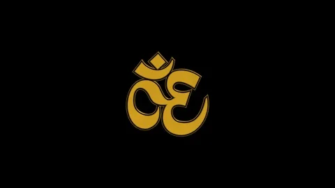 FullHD with Alpha 60 FPS seamless loop with Gold and Black thin Om symbol 動画素材 107084373