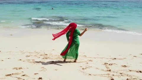FULLHD Girl Dancing on the Beach Stock Footage 150291955