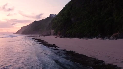 FULLHD Sunset Bali Hidden Beach Aerial Stock Footage 150292656
