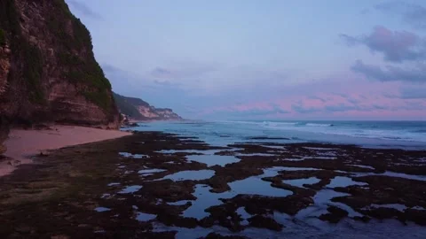 FULLHD Sunset Bali Hidden Beach Aerial Stock Footage 150292705