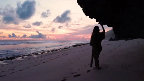FULLHD Sunset Bali Hidden Beach Aerial Stock Footage 150292803