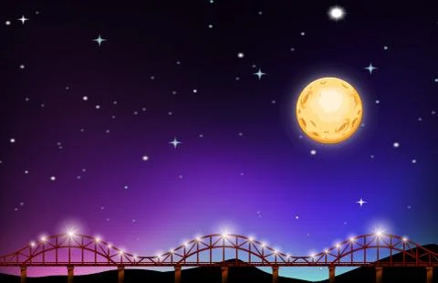 Fullmoon night over the bridge Ilustração Stock