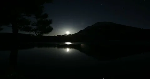 Fullmoon Reflection Timelapse on Lake and Snowy Mountains Stock Footage 88444327