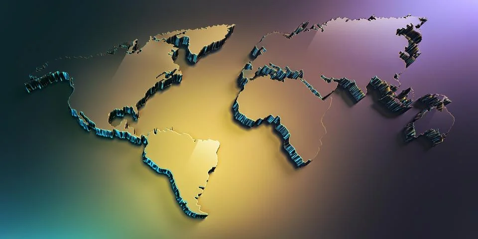 Fullscreen 3D world map Stock Illustration