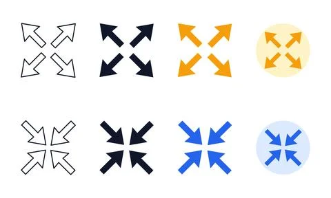 Fullscreen and exit fullscreen vector icons representing video player windo.. Illustrazione stock