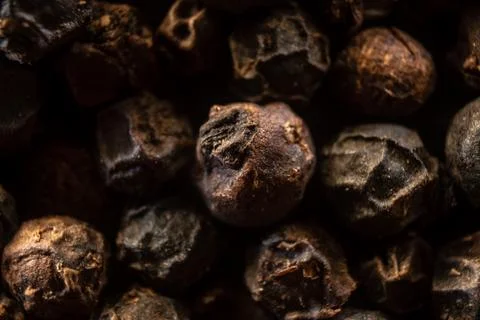 Fullscreen macro closeup with shallow depth of field of unmilled black pepper Stock Photos