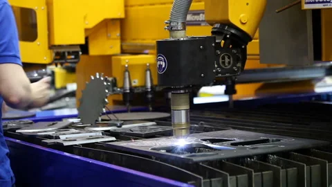 Fully automated laser cutting machine Stock Footage 90856471