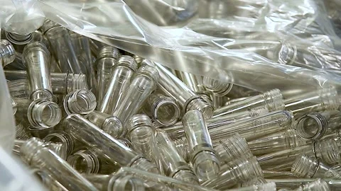 Fully automated production of plastic bottles for household chemicals Stock Footage 310045306